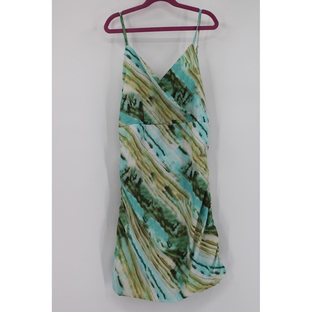 Shein Dress Womens Medium Green Blue Marble Print Ruched Mini Sleeveless Summer